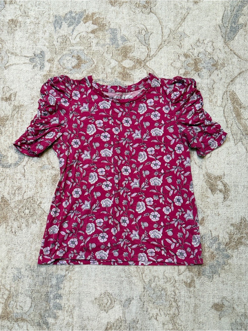 LOFT Berry Floral Puff Sleeve Tee